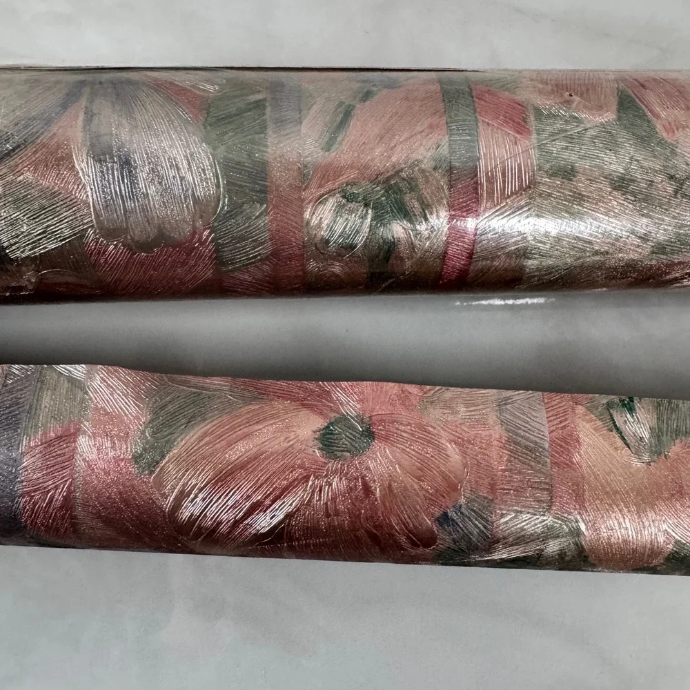 Vtg Sapphire Wall-Tex Vinyl Wallcoverings 1 Full Roll 1 Partial Metallic‎ Floral